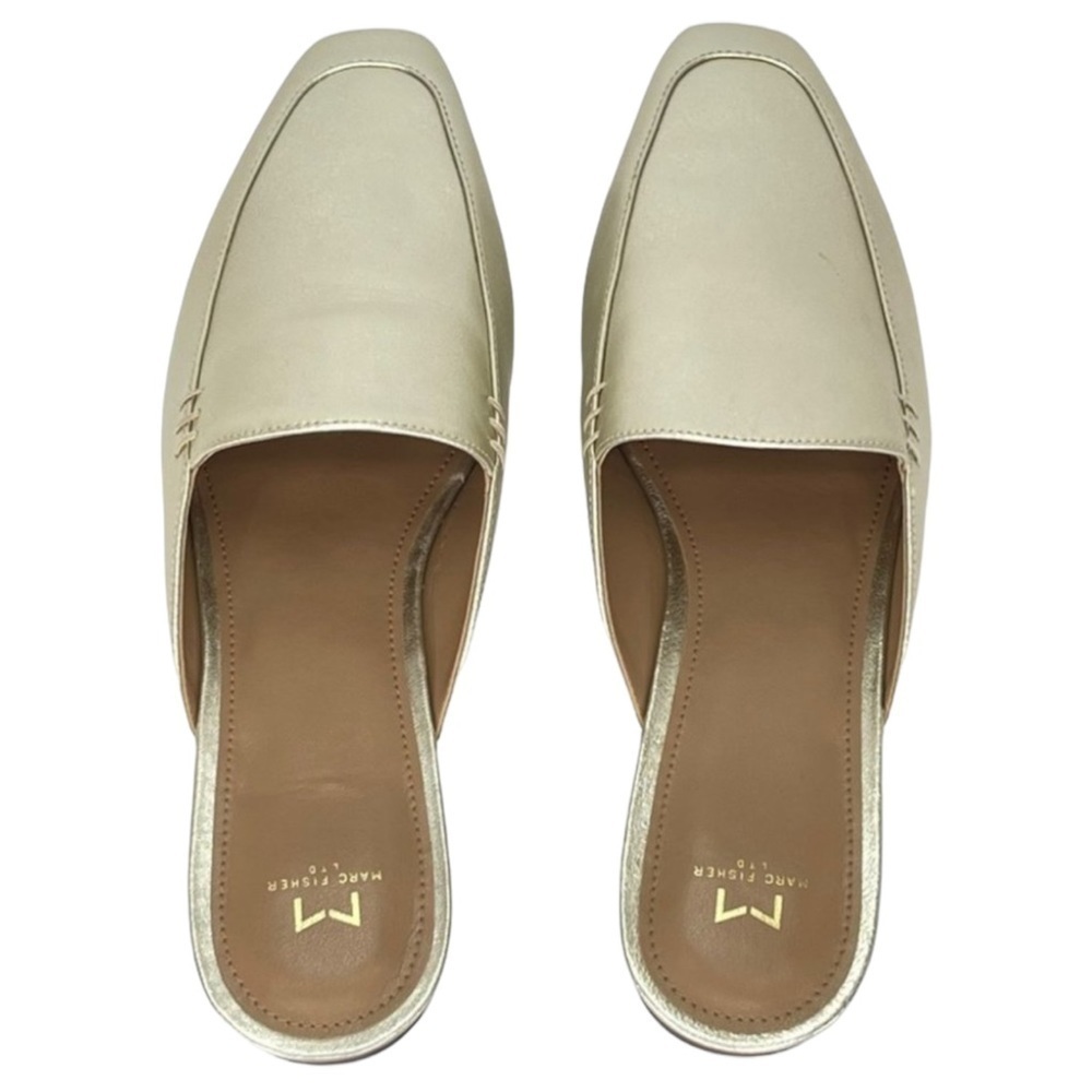 Marc Fisher LTD Pam Gold Leather Metallic Leather Womens Flat Mules Size 6M - Picture 8 of 16